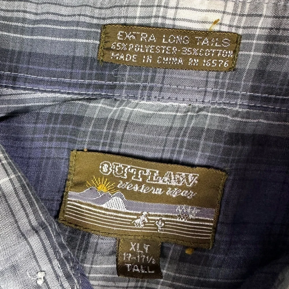 Outlaw Western Wear Men’s Blue Plaid Button Down Shirt Size XLT